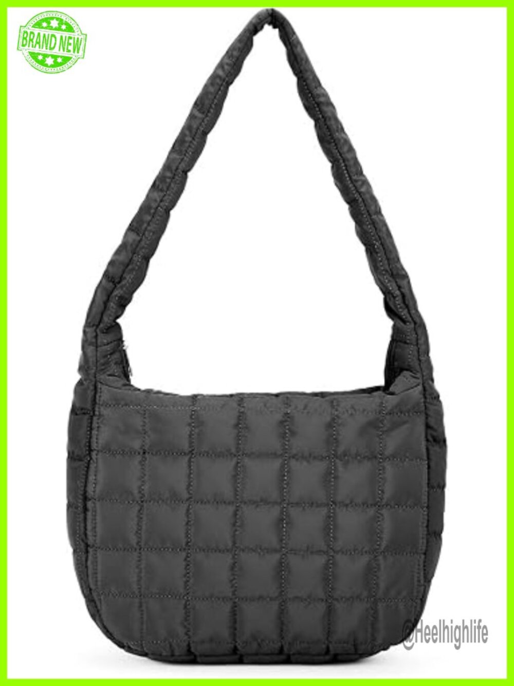 Large Quilted Nylon Puffer Hobo Tote Shoulder Bag